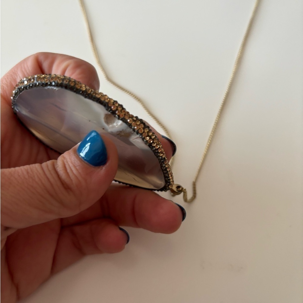 Stone Pendant Necklace Gray With Rhinestones - Picture 7 of 11